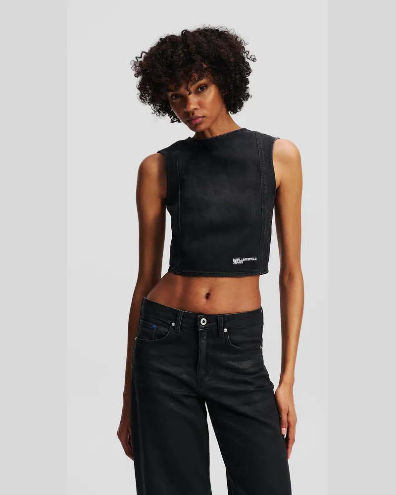 Karl Lagerfeld Top Aus Beschichtetem Denim, Damen, Schwarz Beschichtet, Größe Schwarz