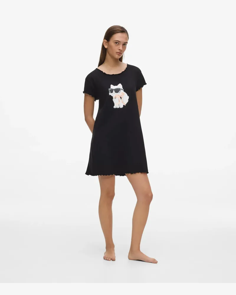 Karl Lagerfeld Ikon Choupette-pyjamakleid, Damen, Schwarz, Größe Schwarz