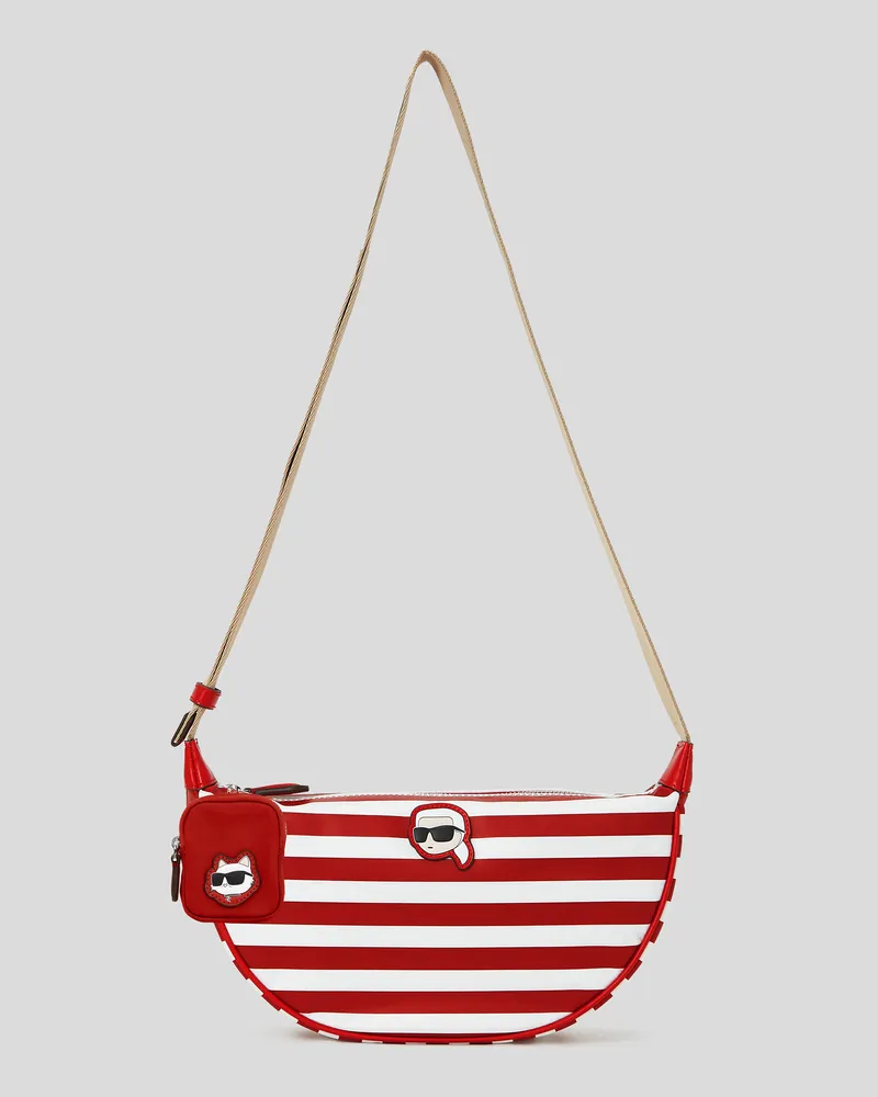 Karl Lagerfeld Ikon kleine Halbmond-tasche Aus Nylon, Frau, Scharlachrot-Salbei-Weiß gestreift, Größe Scharlachrot-salbei-weiß