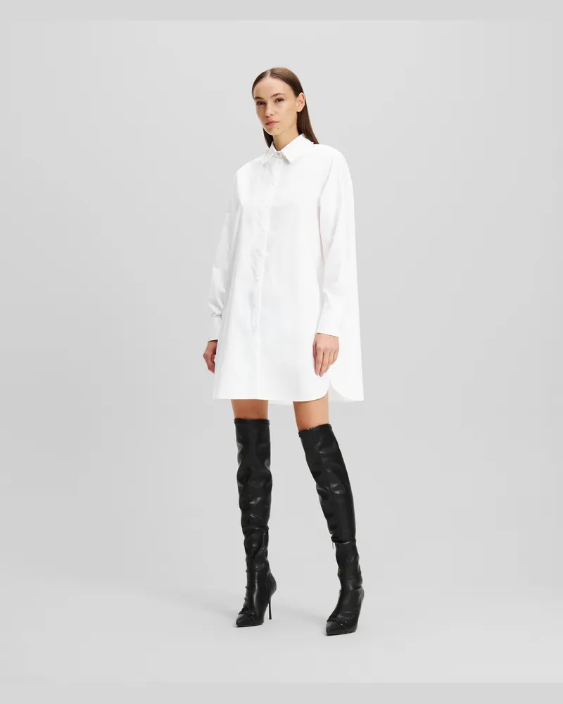 Karl Lagerfeld Tunika-hemd Mit Perlenverzierung, Frau, Weiss, Größe Weiss