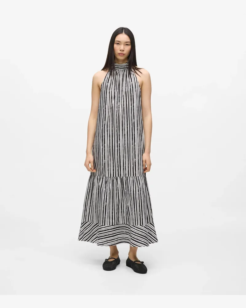 Karl Lagerfeld Gestreiftes Neckholder-maxikleid, Damen, Schwarze Streifen, Größe Schwarze