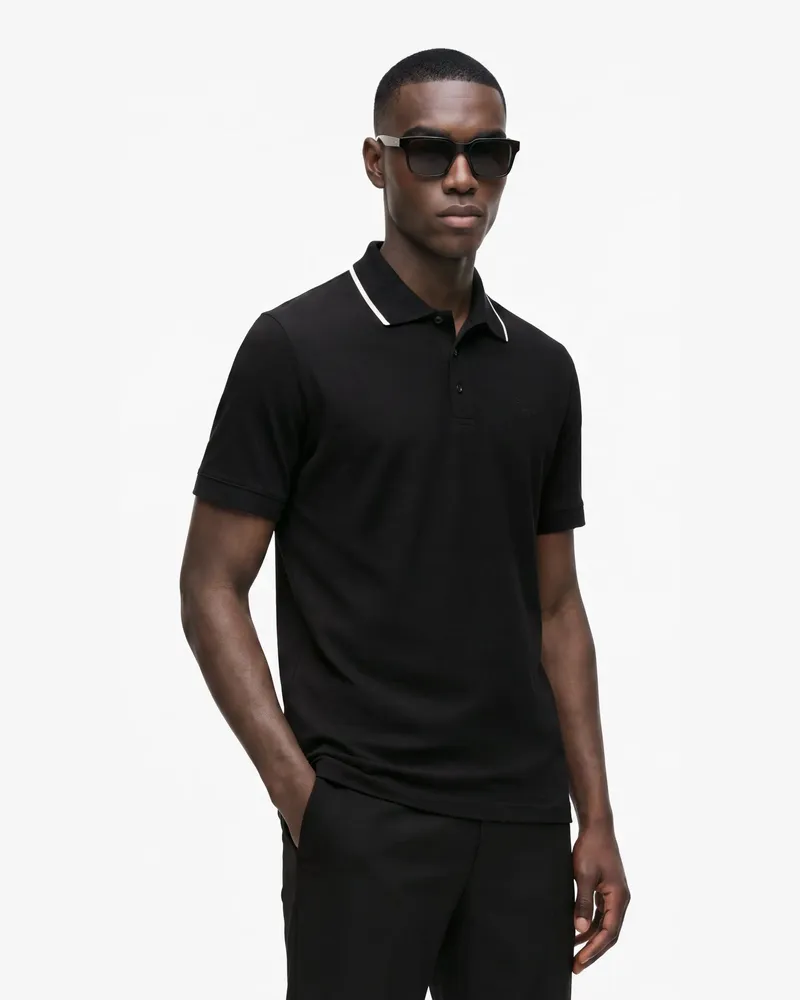Karl Lagerfeld Polo Shirt Mit Gestreiftem Kragen, Herren, Schwarz, Größe Schwarz