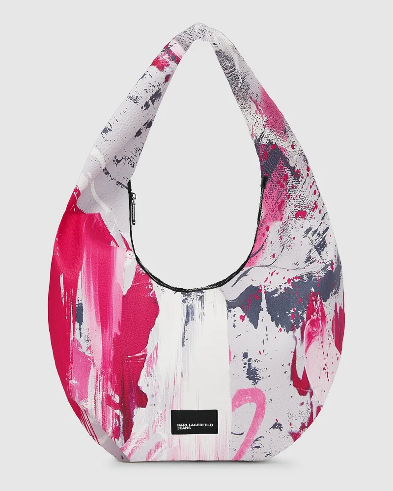 Karl Lagerfeld Große Hobo-tasche Mit Pinselstrich-design, Damen, Malerdruck Pink All Over Print, Größe Malerdruck