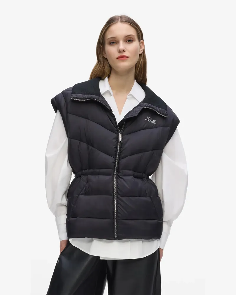 Karl Lagerfeld Signature- Leichtgewicht-wattierte Weste, Damen, Schwarz, Größe Schwarz
