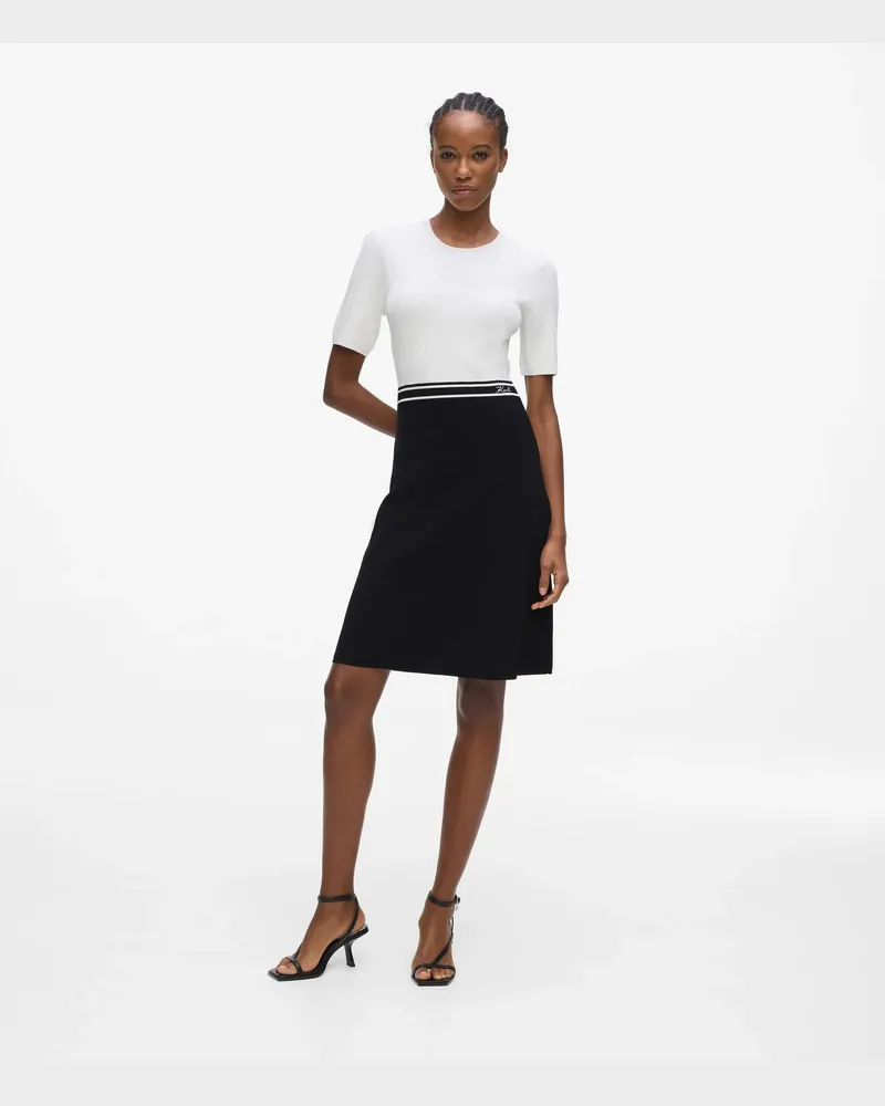 Karl Lagerfeld Logo-strickkleid In Zwei Farben, Female, Weiss/schwarz, Size White