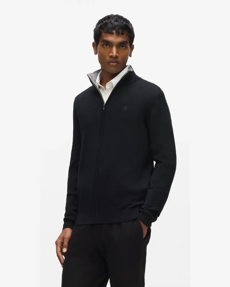 Karl Lagerfeld Woll-strickjacke Mit Reißverschluss, Male, Schwarz, Size Black