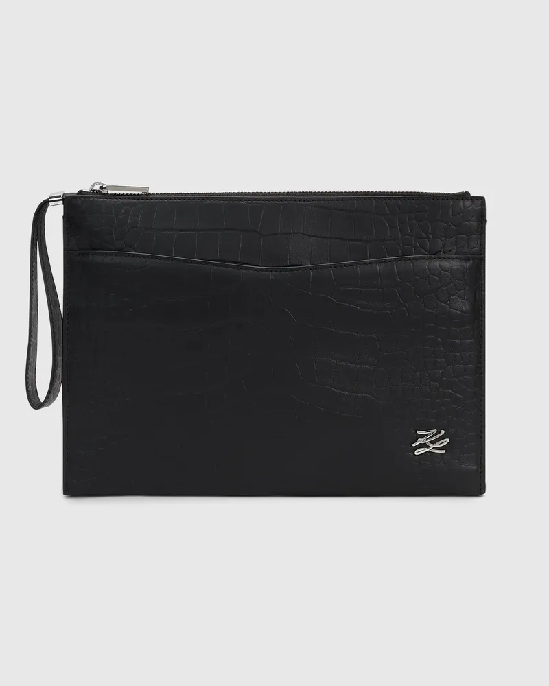 Karl Lagerfeld K/croc Lederbeutel, Herren, Schwarz, Größe Schwarz