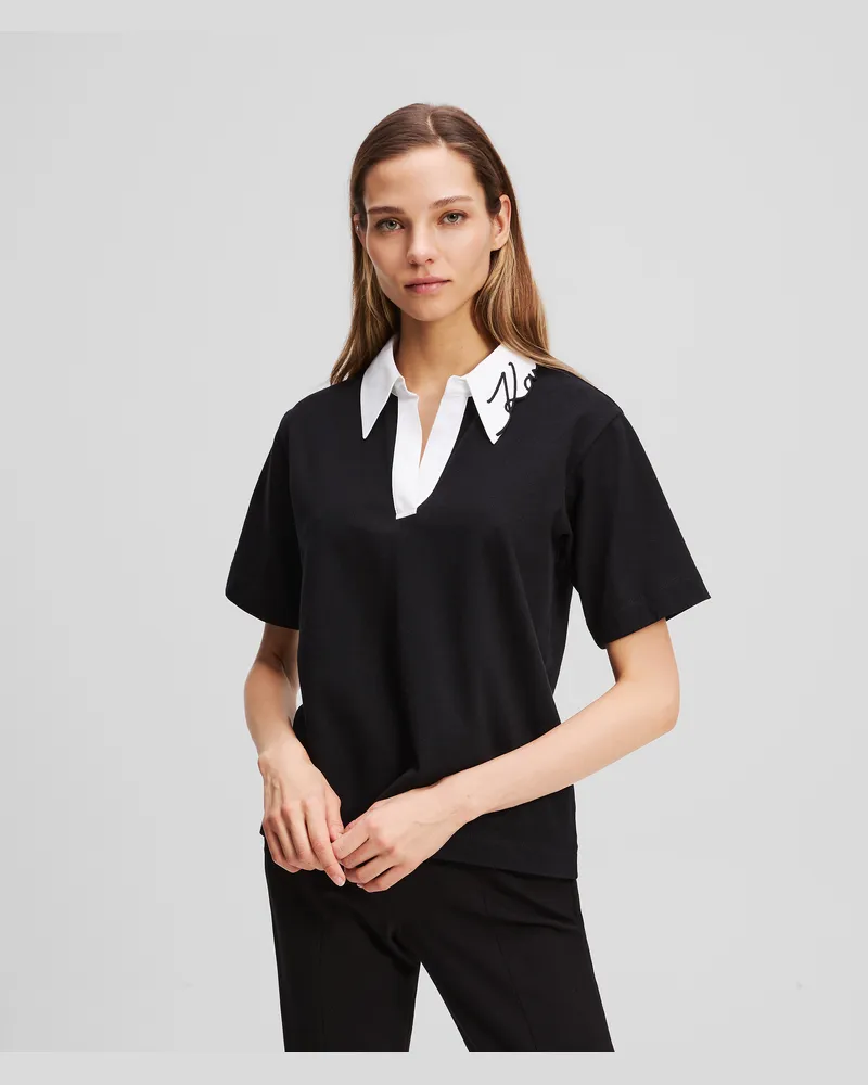 Karl Lagerfeld Poloshirt Mit Signatur-logo, Frau, Schwarz, Größe Schwarz