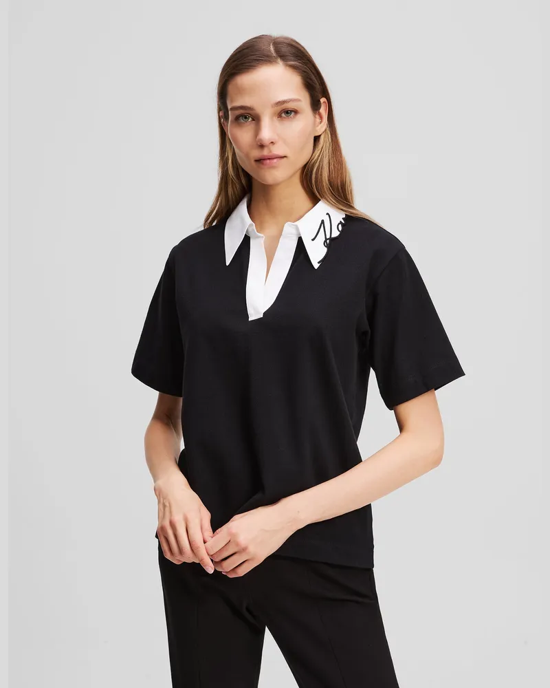 Karl Lagerfeld Poloshirt Mit Signatur-logo, Damen, Schwarz, Größe: Xs Schwarz