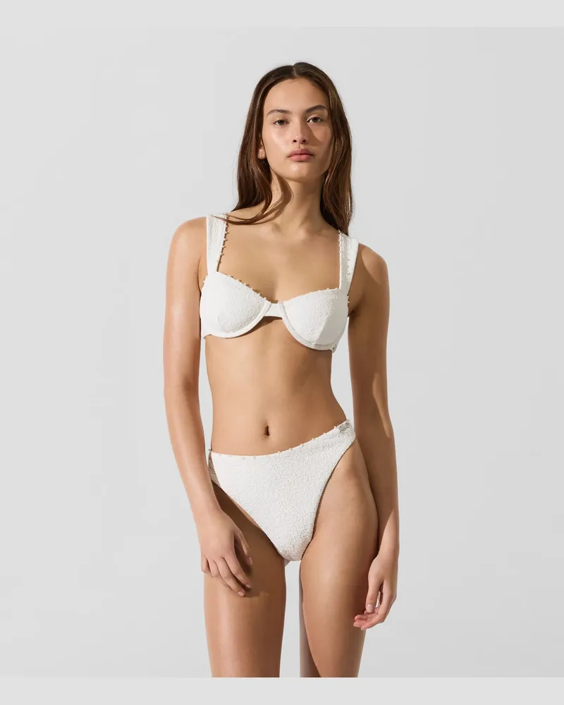 Karl Lagerfeld Strukturiertes Bikini-top Perlen Und Bügeln, Damen, Cannoli Creme, Größe Cannoli