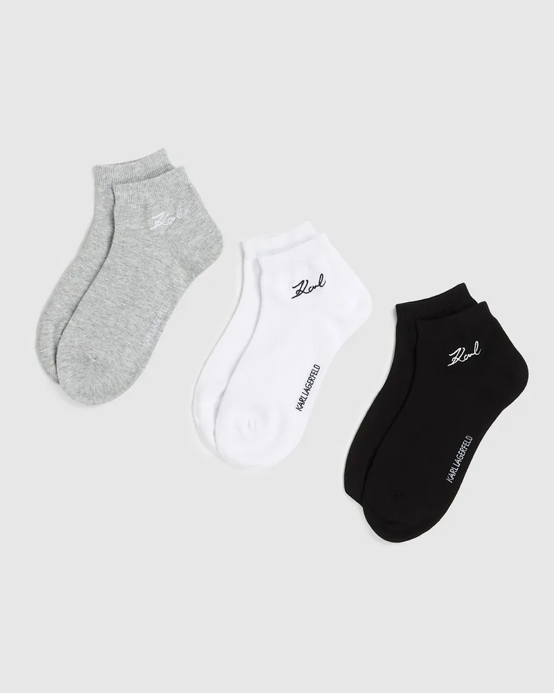 Karl Lagerfeld Signature- Kurze Socken – 3er-pack, Female, Schwarz/weiss/grau, Size Multicoloured