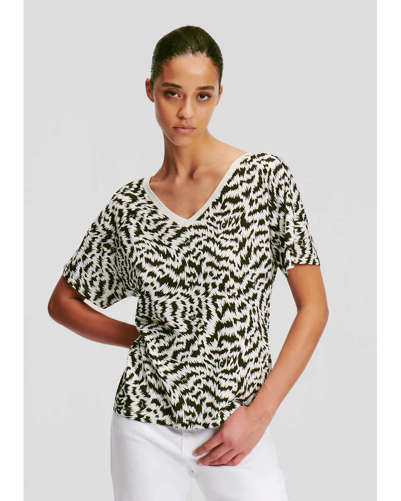 Karl Lagerfeld Top mit V-ausschnitt und Zebra-print, Frau, Elektrika Schwarz/weiß Elektrika