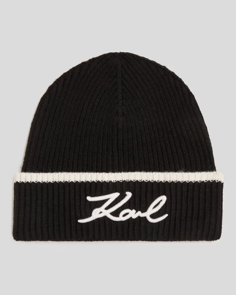 Karl Lagerfeld K/signature beanie-mütze, Frau, Schwarz/weiss Schwarz