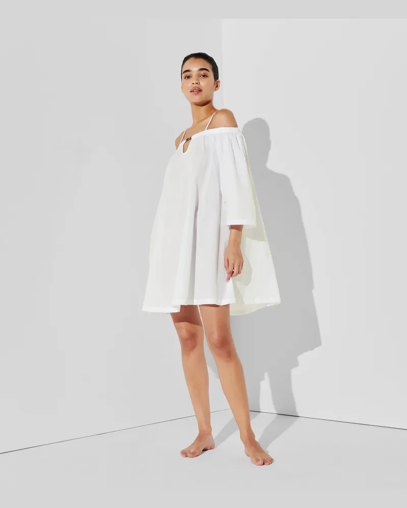 Karl Lagerfeld K/signature Schulterfreies Strandkleid, Damen, Weiss, Größe Weiss