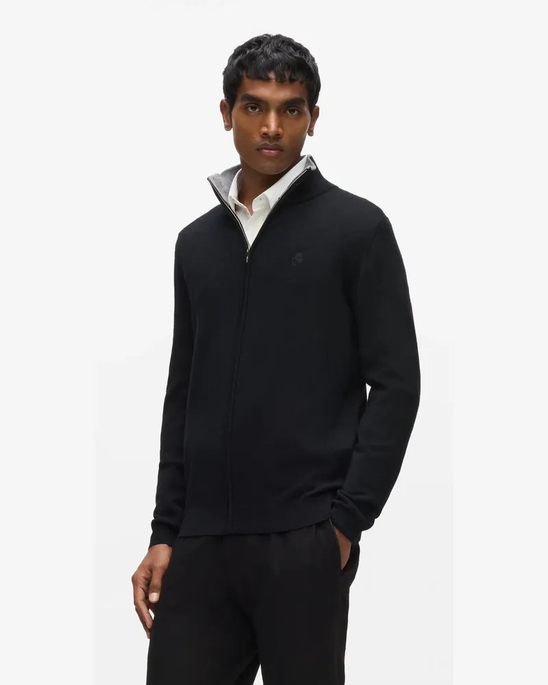 Karl Lagerfeld Woll-strickjacke Mit Reißverschluss, Herren, Schwarz, Größe Schwarz