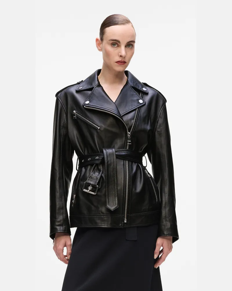 Karl Lagerfeld Oversized Lederjacke, Damen, Schwarz, Größe Schwarz