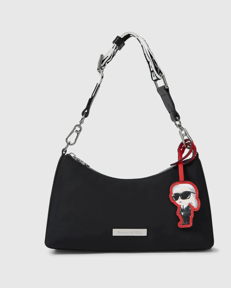 Karl Lagerfeld Ikon Schultertasche Aus Nylon Mit Anhänger, Damen, Schwarz, Größe Schwarz
