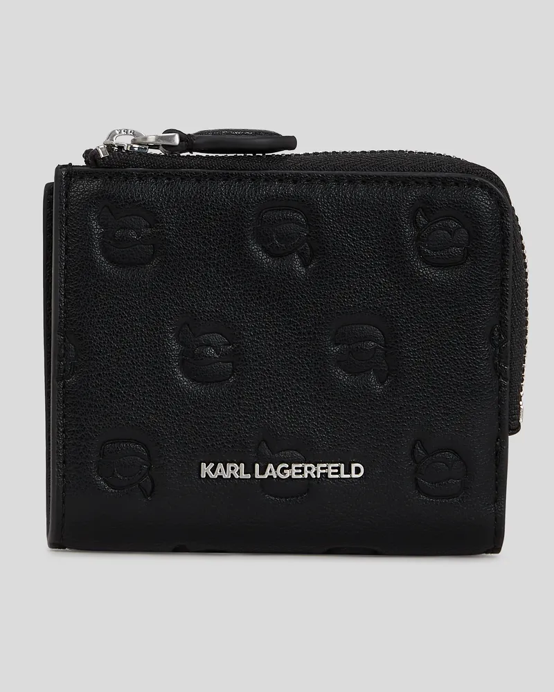 Karl Lagerfeld Ikon Monogram Kleines Portemonnaie, Frau, All Over Print Tonal Schwarz, Größe All