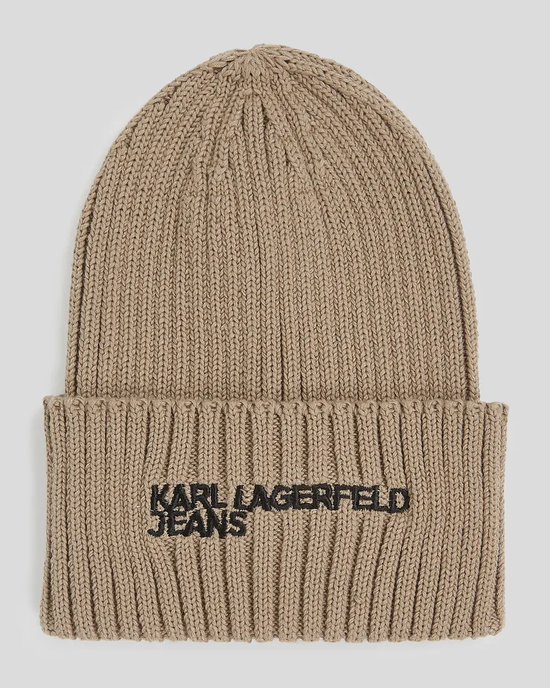 Karl Lagerfeld Beanie-mütze Mit Rippstrick Und Logo, Frau, Wüsten-Taupe, Größe Wüsten-taupe