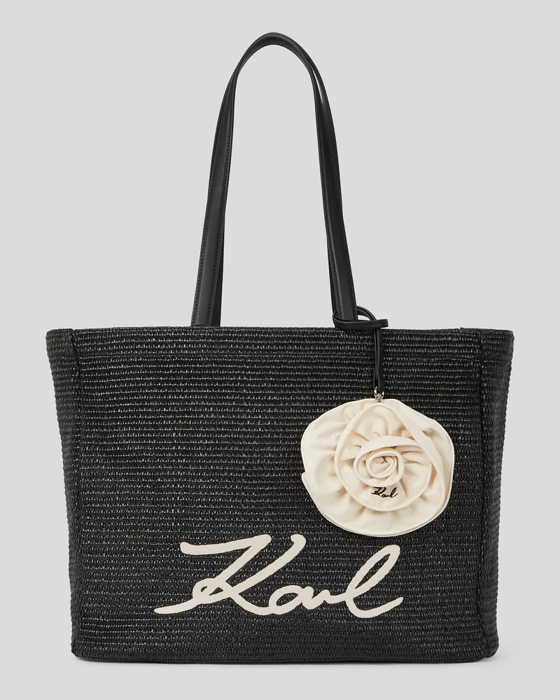 Karl Lagerfeld K/signature Strand-tote-bag Mit Bastblume, Frau, Schwarz, Größe Schwarz