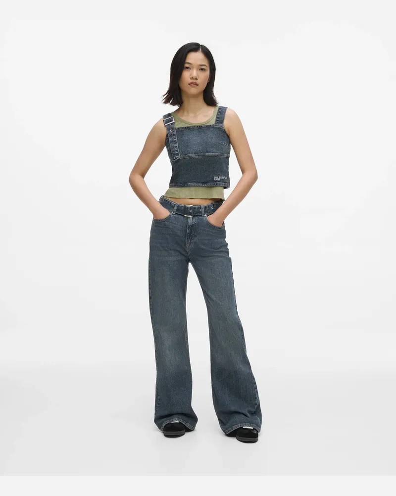 Karl Lagerfeld Hoch Geschnittene Jeans Mit Ausgestelltem Bein Und Gürtel, Damen, Sanft Getöntes Blau, Größe Sanft