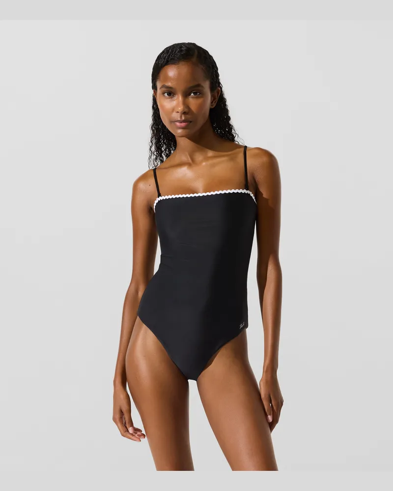 Karl Lagerfeld Badeanzug Mit Muscheldesign, Damen, Schwarz, Größe Schwarz