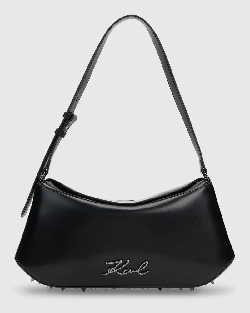 Karl Lagerfeld K/signature Geschwungene Schultertasche Mit Nieten, Female, Schwarz-gunmetal, Size Black