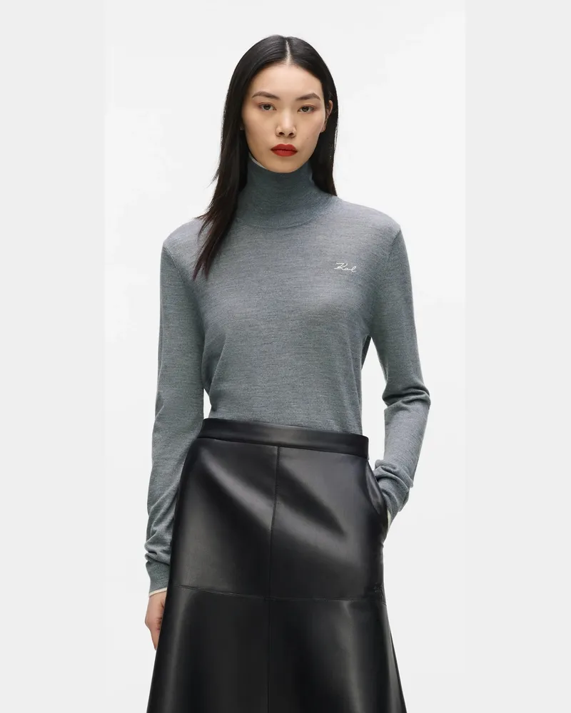 Karl Lagerfeld Rollkragenpullover Aus Wolle, Damen, Mittelgrau Melange, Größe Mittelgrau