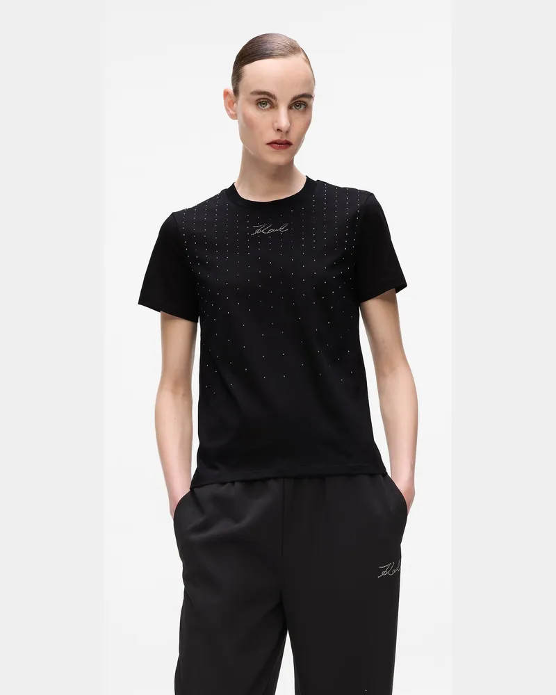 Karl Lagerfeld Strass-t-shirt, Damen, Schwarz, Größe Schwarz