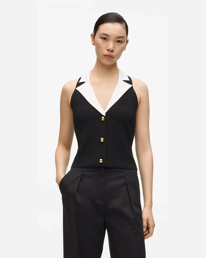 Karl Lagerfeld Figurbetontes Stricktop, Damen, Schwarz/weiss, Größe Schwarz