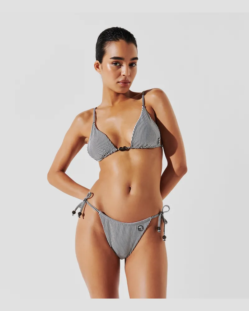 Karl Lagerfeld Ikon Gestreiftes Triangel-bikini-oberteil, Damen, Weiß-schwarz Gestreift, Größe Weiß-schwarz