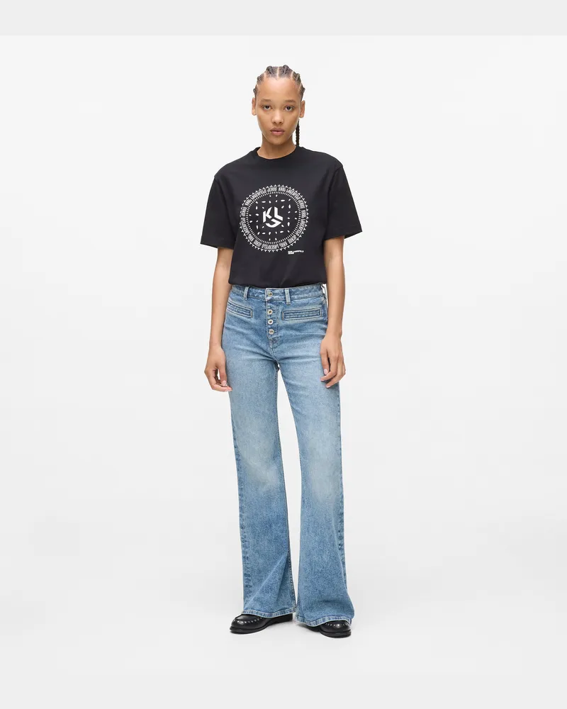 Karl Lagerfeld Jeans Mit Hoher Taille Und Weitem Bein, Damen, Gewaschenes Mittelblau, Größe Gewaschenes