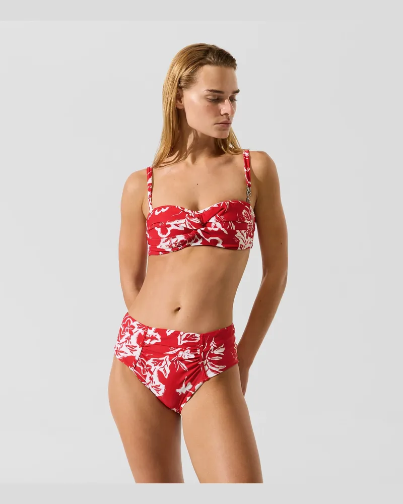 Karl Lagerfeld Signature Bikini-unterteil Mit Raffung, Female, Red Floral All Over Print, Size Red