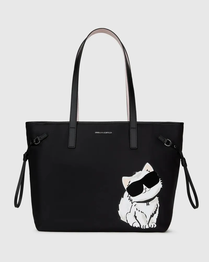 Karl Lagerfeld Ikon Choupette Tote Bag Mit Kordelzug, Damen, Schwarz, Größe Schwarz