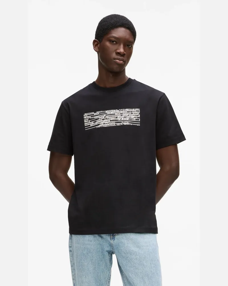 Karl Lagerfeld T-shirt Mit Streifenlogo, Herren, Schwarz, Größe Schwarz
