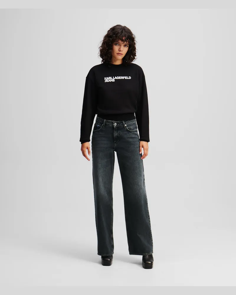 Karl Lagerfeld Jeans In Lässiger Passform Mit Mittelhohem Bund, Frau, Washed Blue Schwarz, Größe Washed