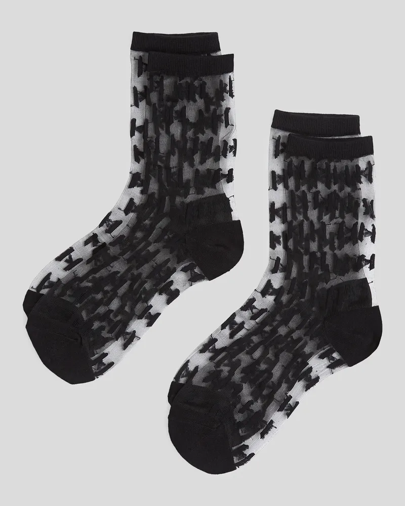 Karl Lagerfeld Monogram Netzstoff-socken – 2-pack, Frau, Schwarz, Größe Schwarz