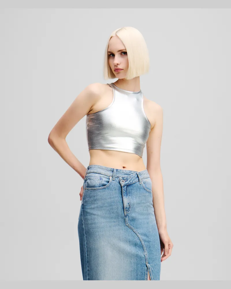 Karl Lagerfeld Metallic-tanktop, Frau, Metallisch Grau, Größe Metallisch
