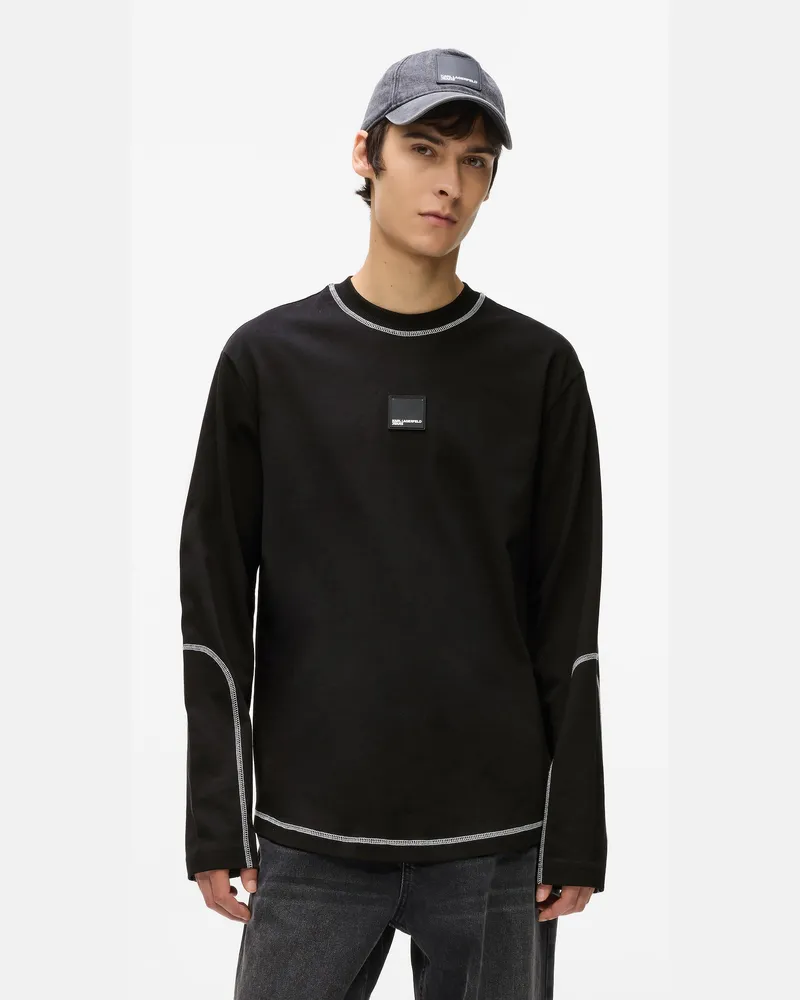 Karl Lagerfeld Langärmeliges T-shirt Mit Kontrastnähten, Herren, Schwarz, Größe Schwarz