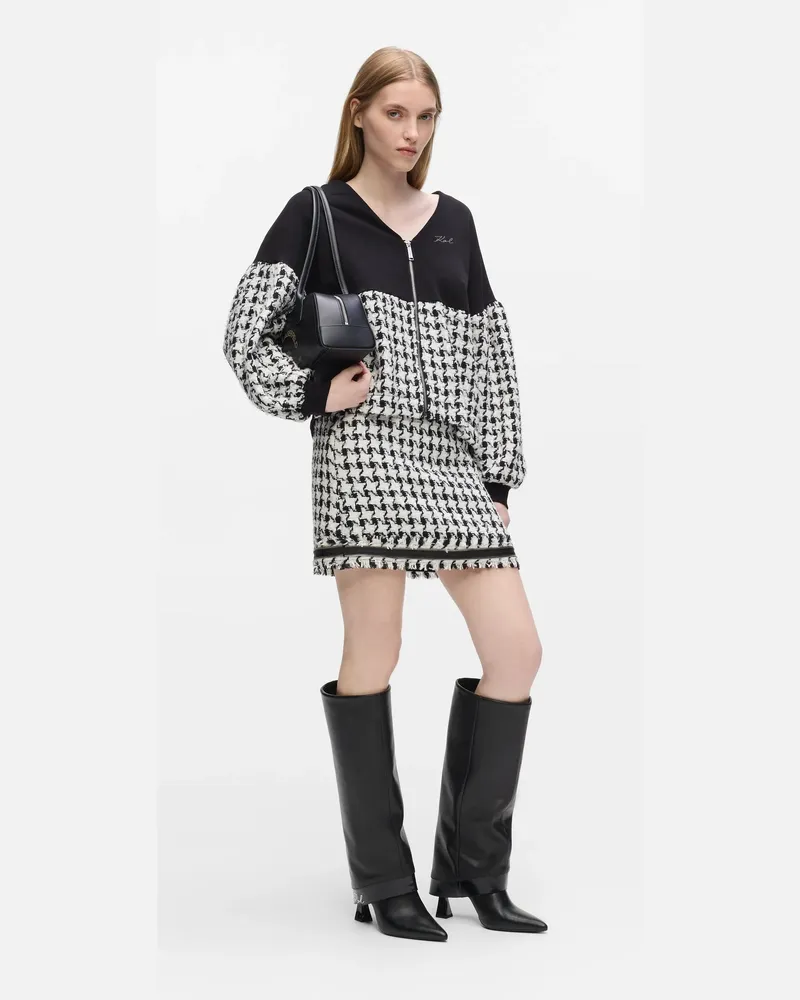 Karl Lagerfeld Bouclé-minirock Mit Hahnentrittmuster, Female, Black-white Houndstooth Boucle, Size Multicoloured