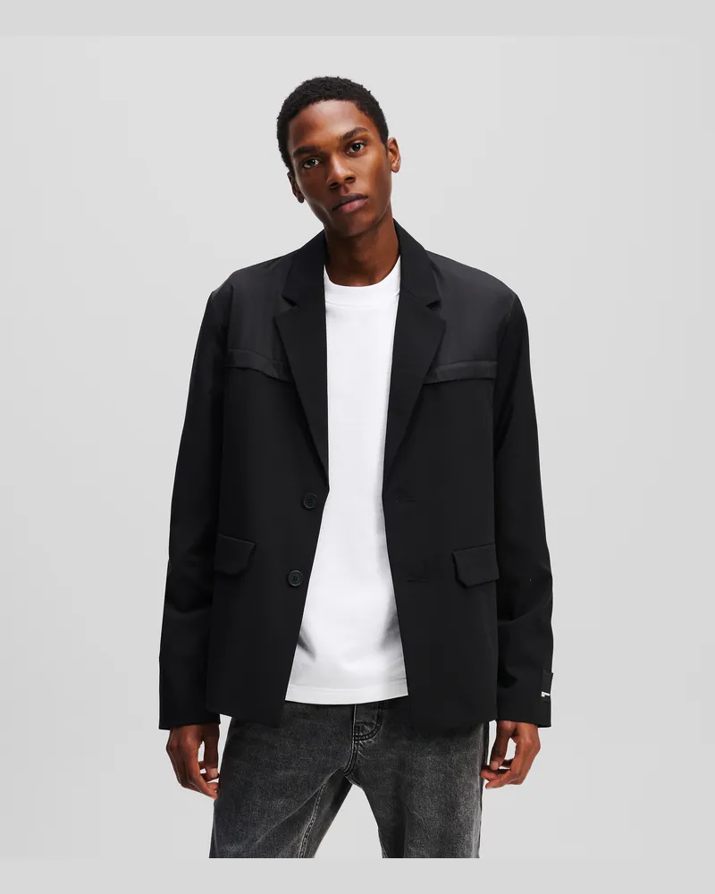 Karl Lagerfeld Blazer Aus Materialmix, Mann, Schwarz, Größe Schwarz
