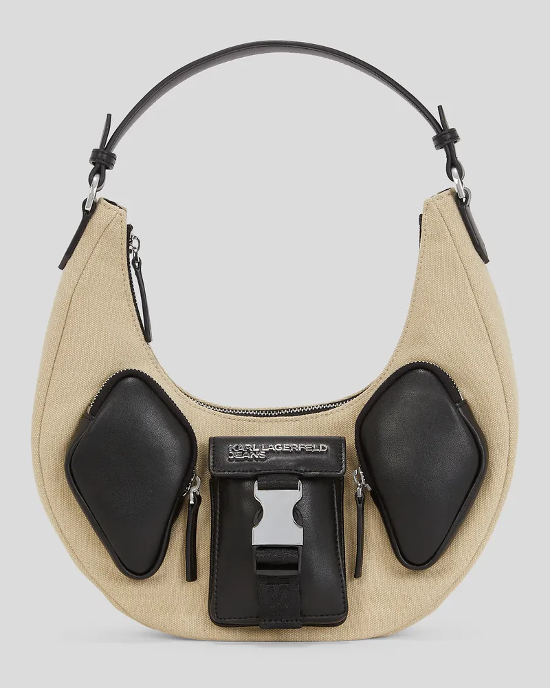 Karl Lagerfeld Halbmond-schultertasche Aus Canvas Im Utility-stil, Frau, Beige/Schwarz, Größe Beige