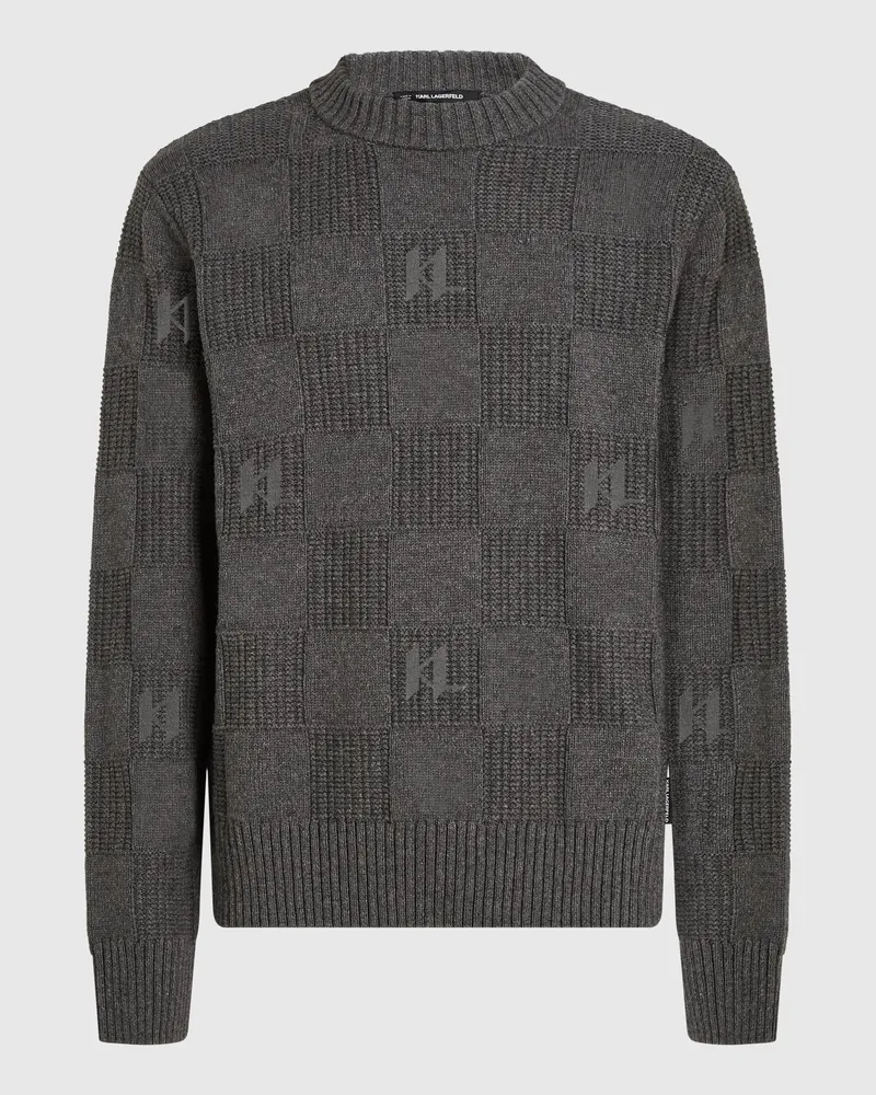 Karl Lagerfeld Strickpullover Mit Monogramm-karomuster, Male, Schatten, Size Grey