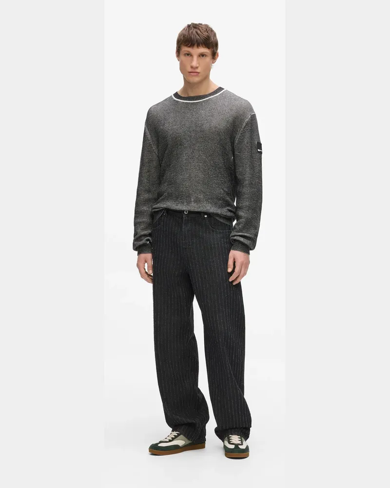 Karl Lagerfeld Nadelstreifen-jeans In Legerer Passform, Herren, Schwarzer Jeansstoff Mit Nadelstreifen, Größe Schwarzer