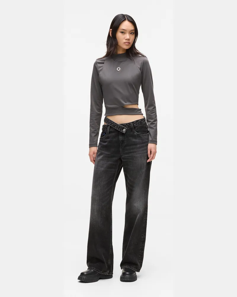 Karl Lagerfeld Legere Jeans Mit Cutout An Der Taille, Damen, Gewaschenes Schwarz, Größe Gewaschenes