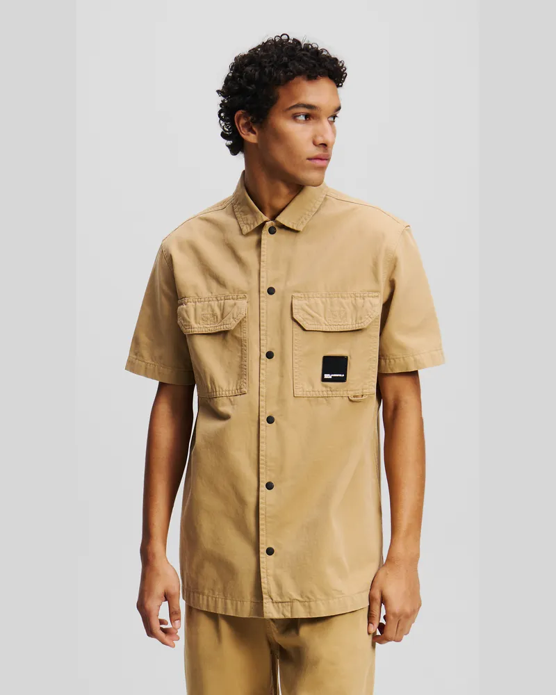Karl Lagerfeld Kurzärmeliges Button-up-hemd, Mann, Maisstengel, Größe Maisstengel