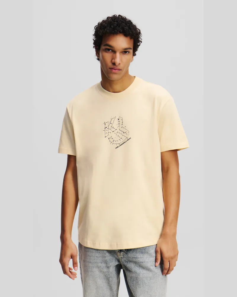 Karl Lagerfeld Shibori-monogram T-shirt Mit Geschwungenem Saum, Mann, Holz Esche, Größe Holz