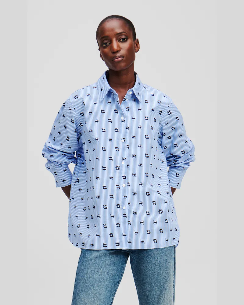 Karl Lagerfeld Ikon hemd Mit Allover-print, Frau, Kentucky Blue Stripe, Größe Kentucky