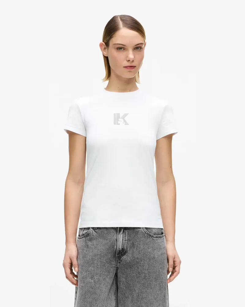 Karl Lagerfeld Schmal Geschnittenes T-shirt Mit K-logo, Damen, Weiss, Größe Weiss