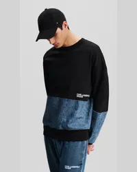 Karl Lagerfeld Klj sweatshirt mit Denim-einsätzen, Mann, Schwarz/stein Gewaschen Hellblau Schwarz